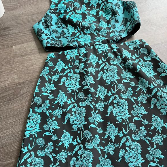 NWT HUTCH Teal & Black Jacquard Cut Out Mini Sleeveless Dress - Picture 12 of 13